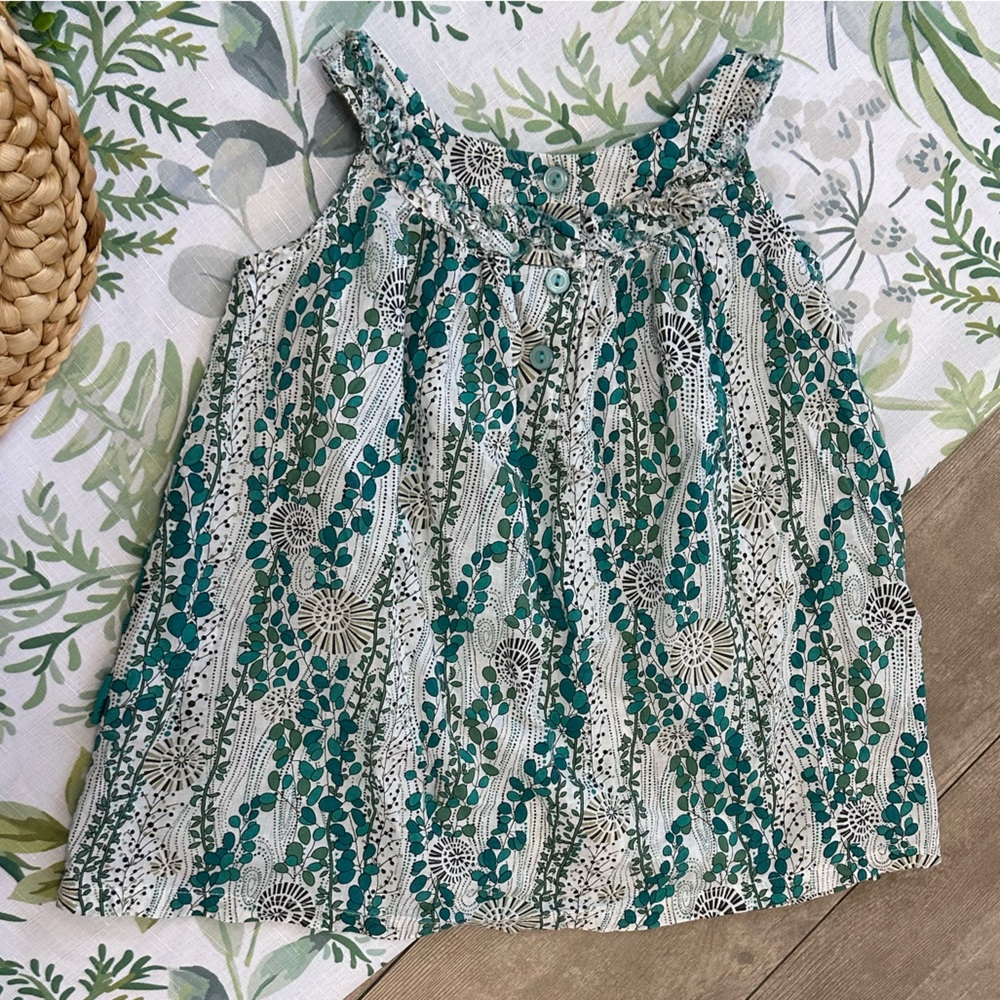 Rabbit Moon Toddler Girl Bohemian Floral Print Ruffle Sleeveless Blouse 4T - Picture 5 of 16